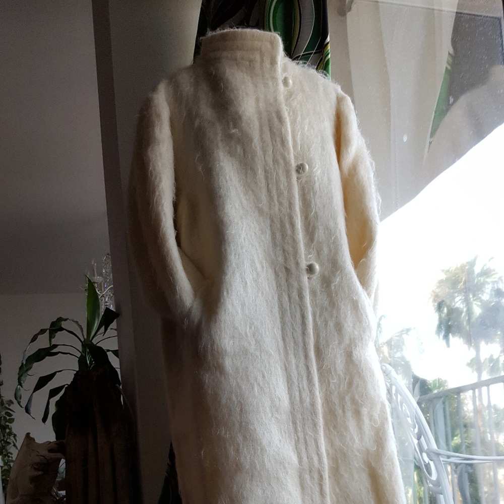 Vintage Revillon fur coat full length mohair ivory